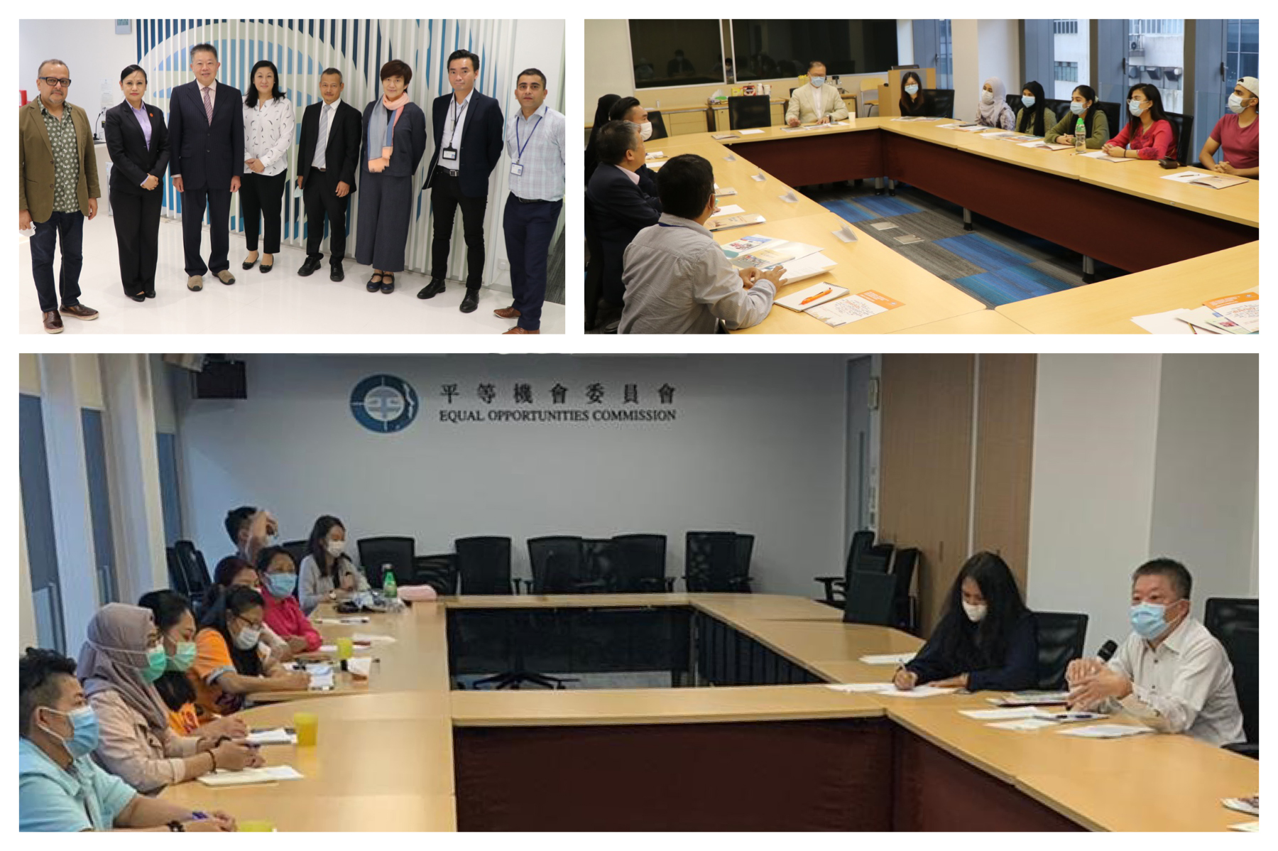 A collage of photos from meetings between EOC Chairperson, Mr Ricky CHU and representatives of different ethnic minority communities A collage of photos from meetings between EOC Chairperson, Mr Ricky CHU and representatives of different ethnic minority communities
